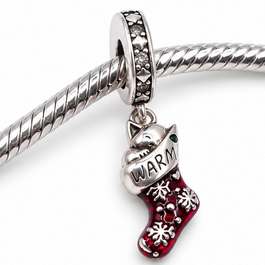 Charm gatito calcetin navideño